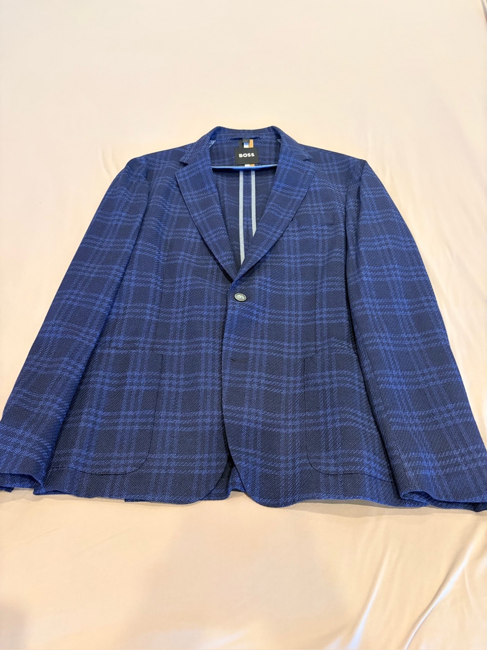 BOSS Hugo Boss Men’s Blue Plaid Sport Coat Blazer – 43R